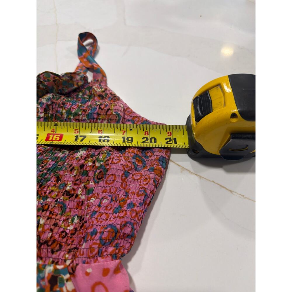 Anthropologie Size L Maeve Confetti Whirl Dress smocked bodice ruffle 100% silk. - Picture 7 of 9